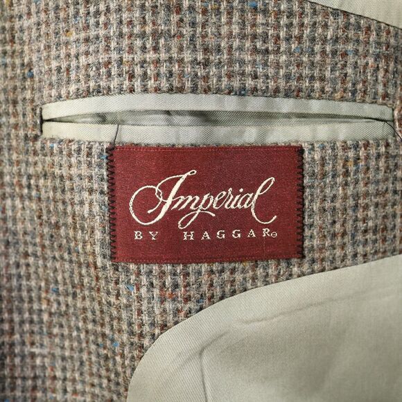 Imperial by Haggar Sport Coat Mens 42L Gray Check Wool Tweed Jacket Blazer Vtg - Picture 3 of 15